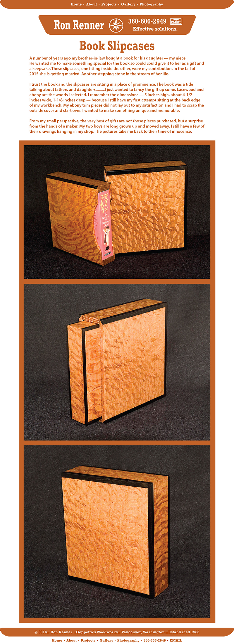 book slipcases, Ron Renner, Geppetto's Woodworks, since 1983, custom